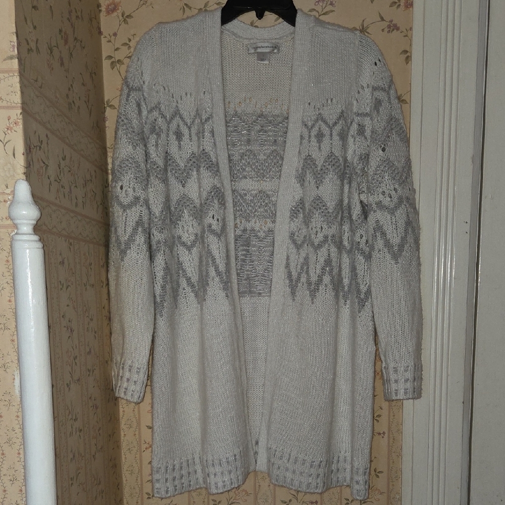 CJ Banks Gray/Silver Patterned Cardigan